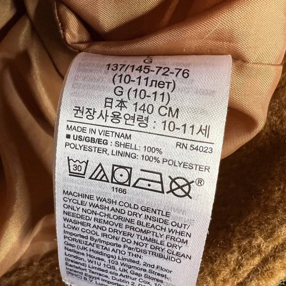 GAP Kids Boucle Jacket Girls Size L Deep‎ Camel Button Front Coat Longline